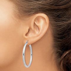 QE3539 Sterling Silver Rhodium-plated 3.00mm Diamond-cut Hoop Earrings