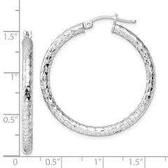 QE3540 Sterling Silver Rhodium-plated 3.00mm Diamond-cut Hoop Earrings