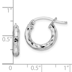 QE3542 Sterling Silver Rhodium-plated 3.00mm Diamond-cut Hoop Earrings
