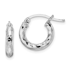 QE3542 Sterling Silver Rhodium-plated 3.00mm Diamond-cut Hoop Earrings
