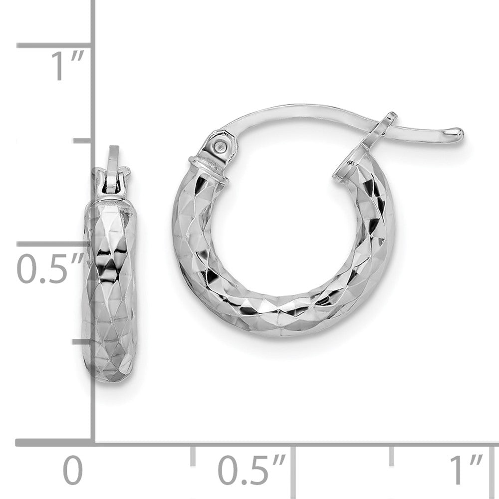 QE3543 Sterling Silver Rhodium-plated 3.00mm Diamond-cut Hoop Earrings