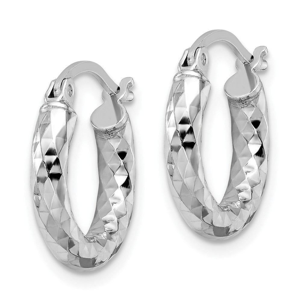 QE3544 Sterling Silver Rhodium-plated 3.00mm Diamond-cut Hoop Earrings