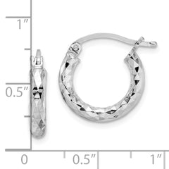 QE3544 Sterling Silver Rhodium-plated 3.00mm Diamond-cut Hoop Earrings