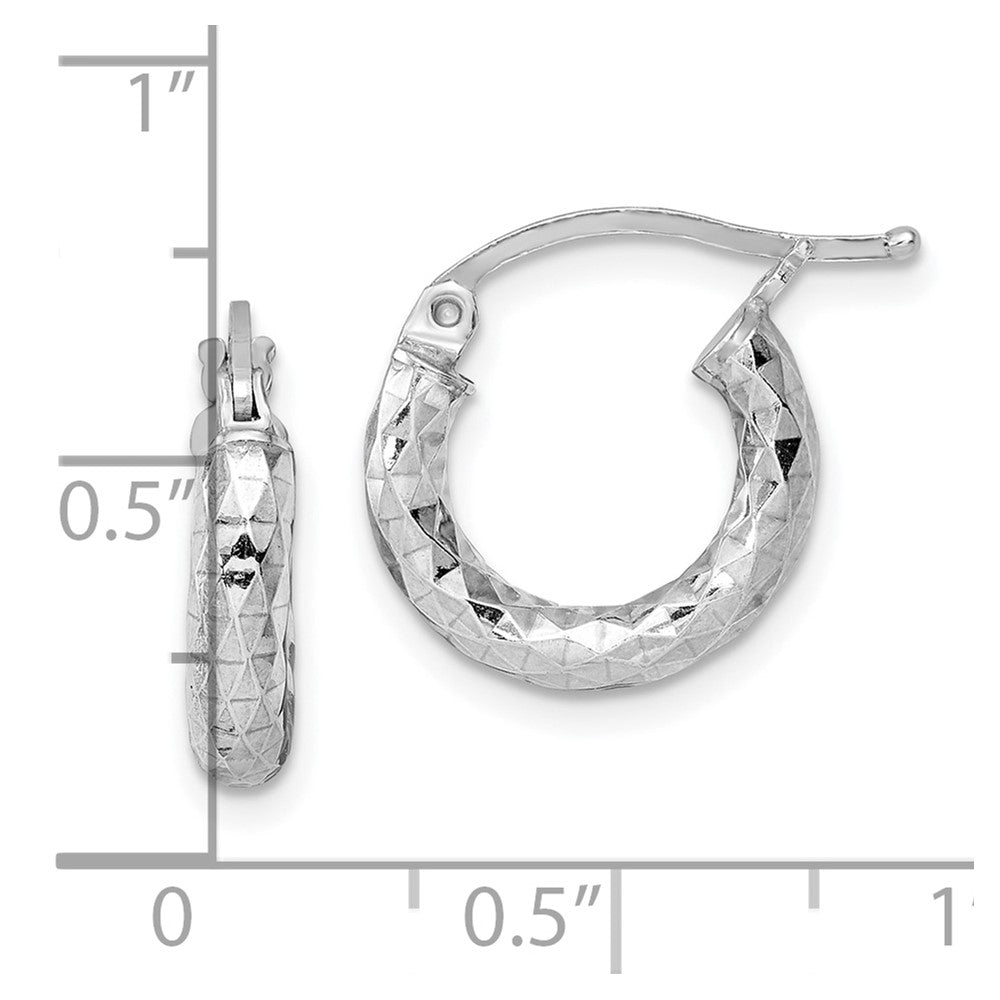 QE3545 Sterling Silver Rhodium-plated 3.00mm Diamond-cut Hoop Earrings