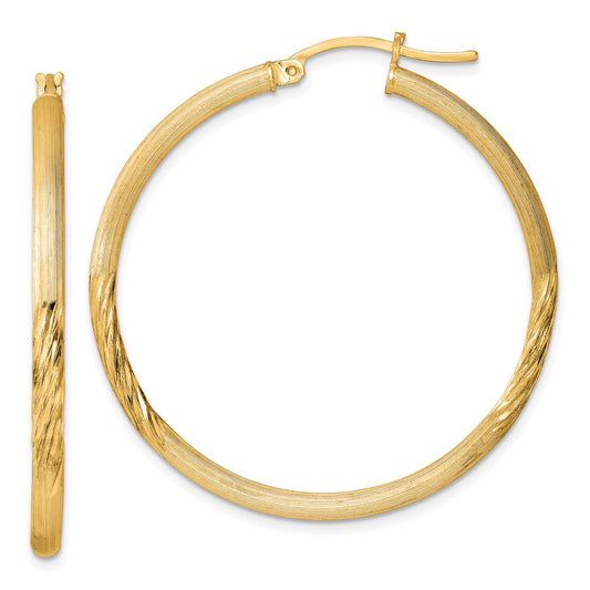 QE3553GP Sterling Silver Flash Gold-plated 2.5mm Polished/Satin D/C Hoop Earrings