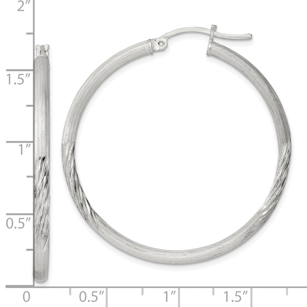QE3553SP Sterling Silver 2.5mm Polished/Satin D/C Hoop Earrings