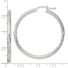 QE3553SP Sterling Silver 2.5mm Polished/Satin D/C Hoop Earrings