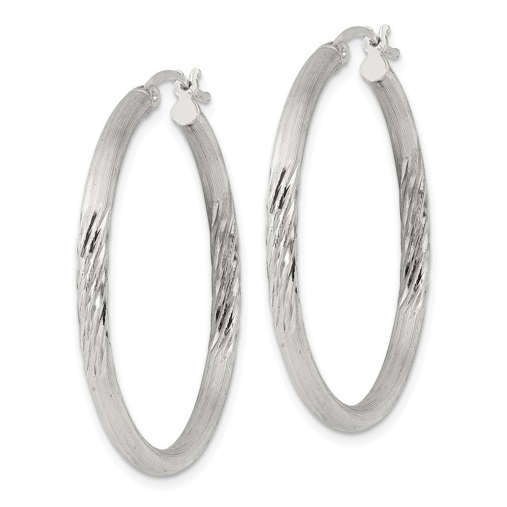QE3554SP Sterling Silver 2.5mm Polished/Satin D/C Hoop Earrings