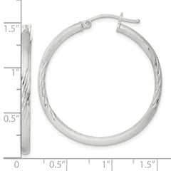 QE3554SP Sterling Silver 2.5mm Polished/Satin D/C Hoop Earrings