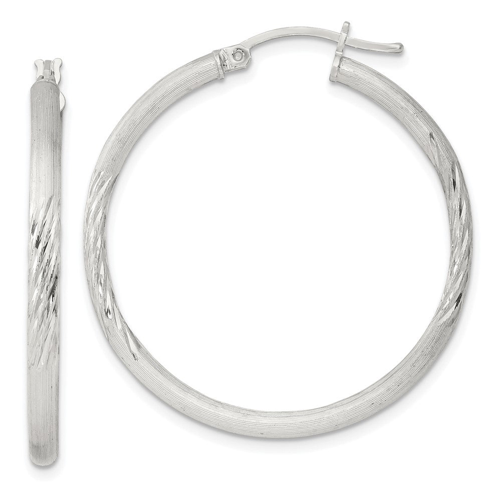 QE3554SP Sterling Silver 2.5mm Polished/Satin D/C Hoop Earrings