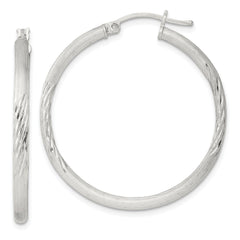 QE3554SP Sterling Silver 2.5mm Polished/Satin D/C Hoop Earrings