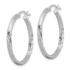 QE3555 Sterling Silver Rhod-plated 2.5mm Polished/Satin Diamond-cut Hoop Earrings