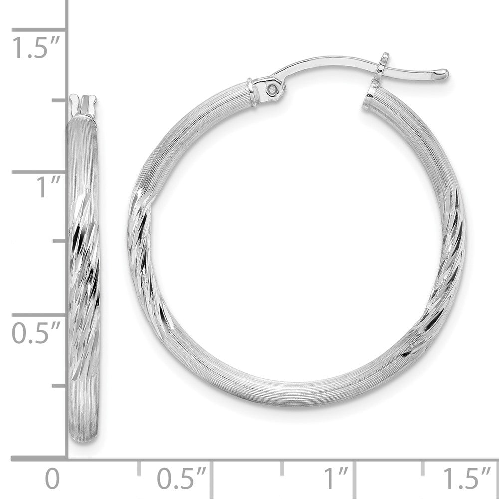 QE3555 Sterling Silver Rhod-plated 2.5mm Polished/Satin Diamond-cut Hoop Earrings