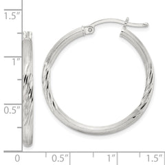 QE3555SP Sterling Silver 2.5mm Polished/Satin D/C Hoop Earrings