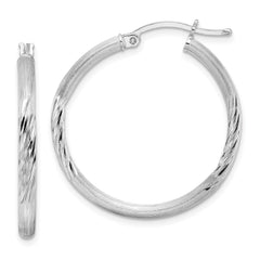 QE3555 Sterling Silver Rhod-plated 2.5mm Polished/Satin Diamond-cut Hoop Earrings