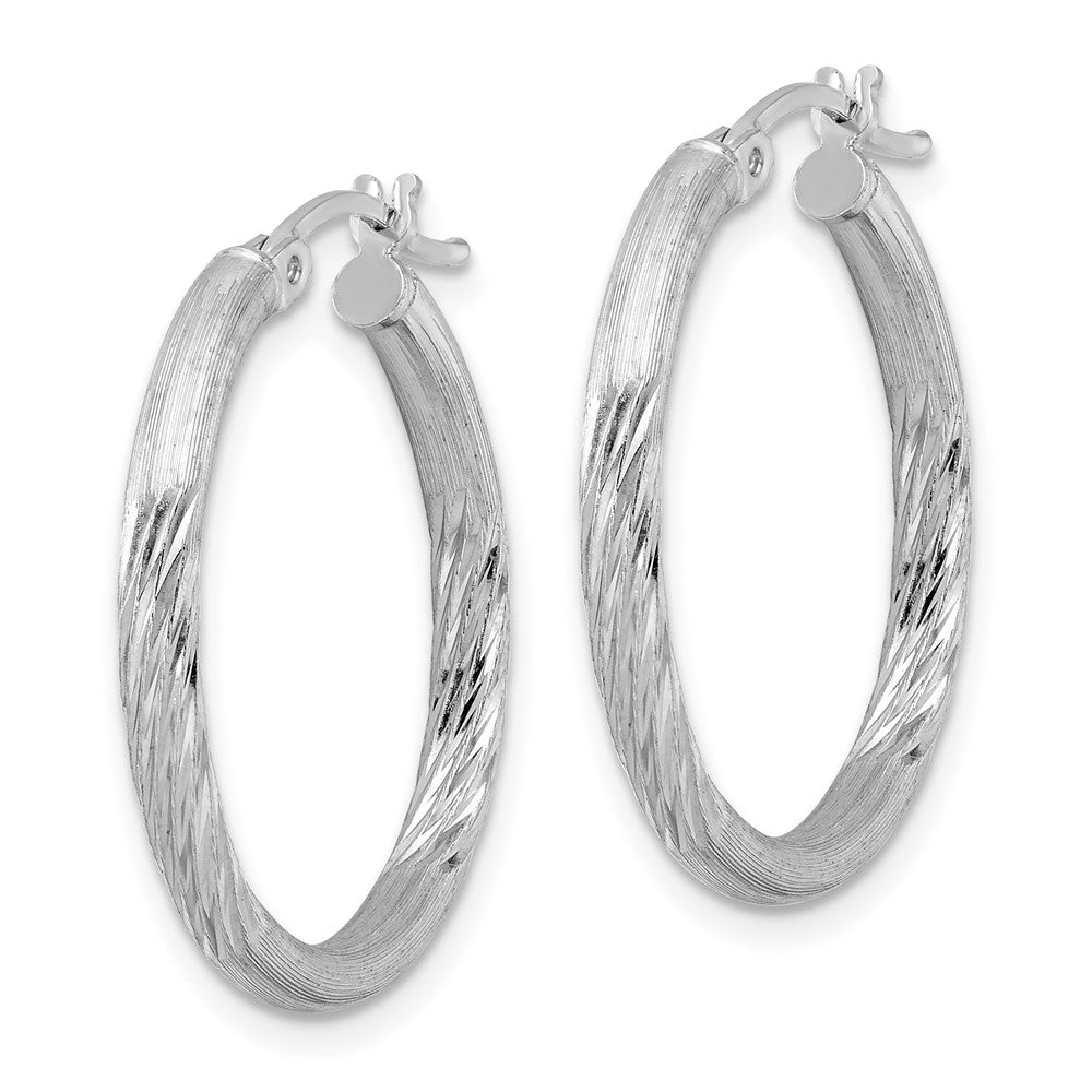 QE3556 Sterling Silver Rhod-plated 2.5mm Polished/Satin Diamond-cut Hoop Earrings
