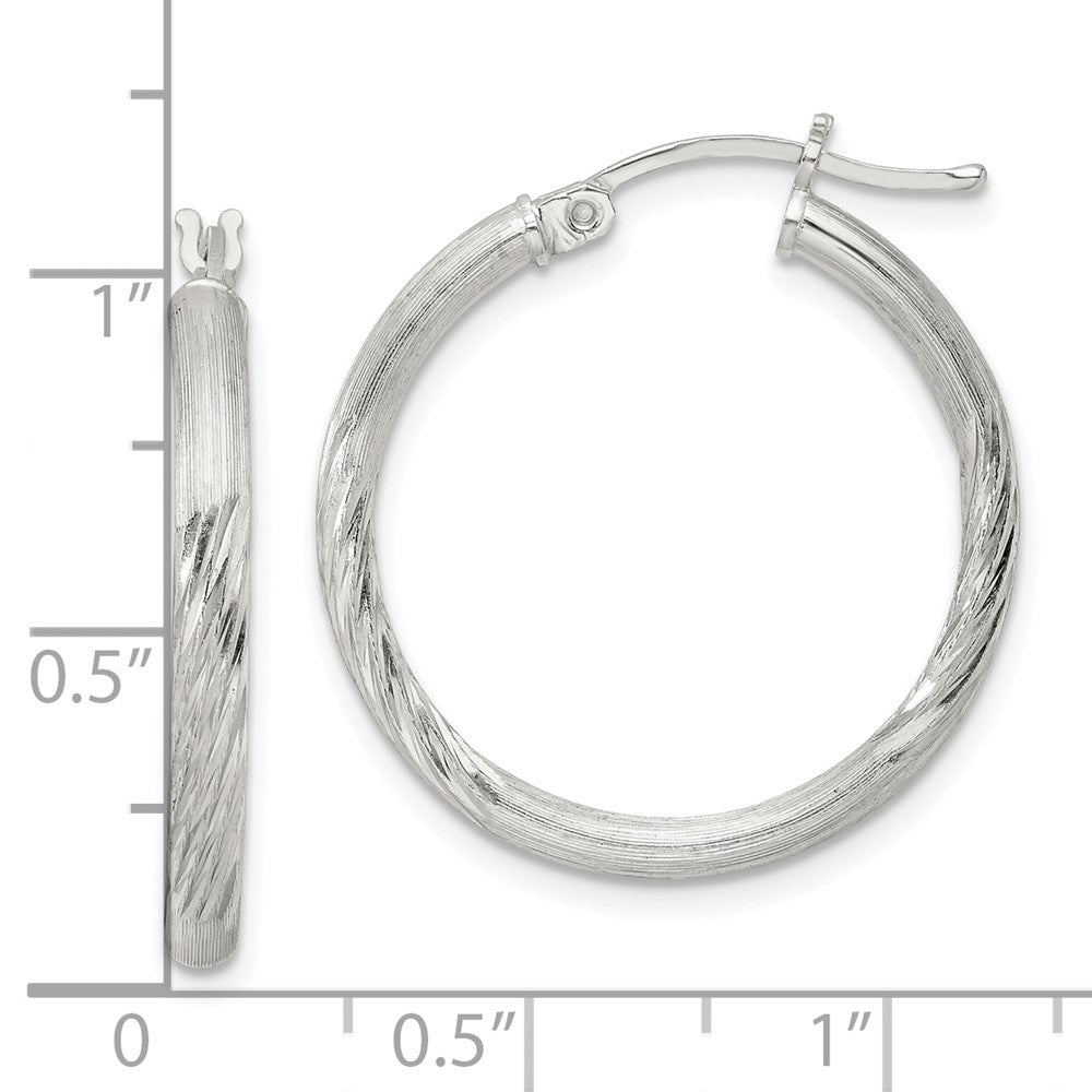 QE3556SP Sterling Silver 2.5mm Polished/Satin D/C Hoop Earrings