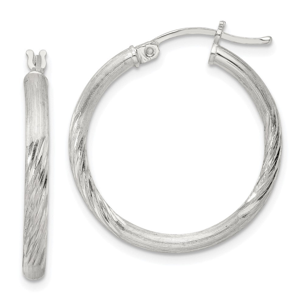 QE3556SP Sterling Silver 2.5mm Polished/Satin D/C Hoop Earrings
