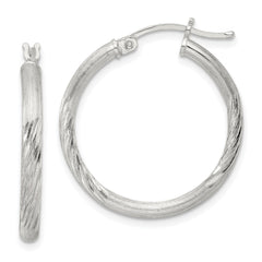 QE3556SP Sterling Silver 2.5mm Polished/Satin D/C Hoop Earrings