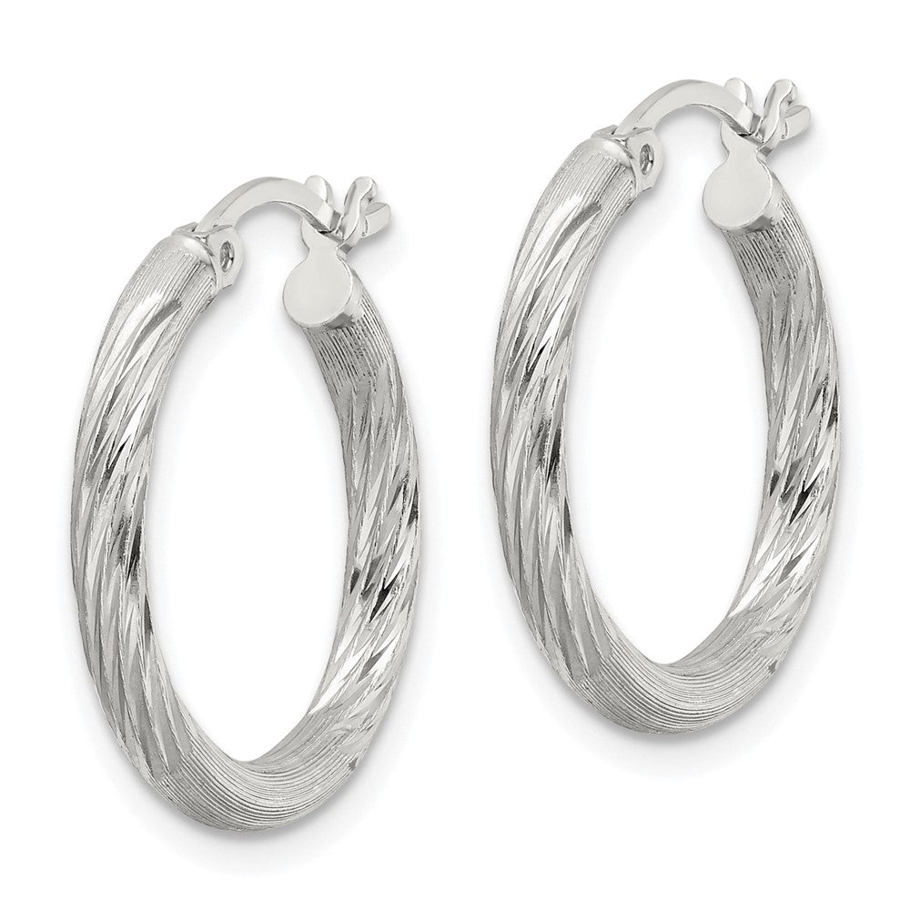 QE3557SP Sterling Silver 2.5mm Polished/Satin D/C Hoop Earrings