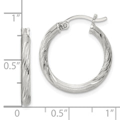 QE3557SP Sterling Silver 2.5mm Polished/Satin D/C Hoop Earrings