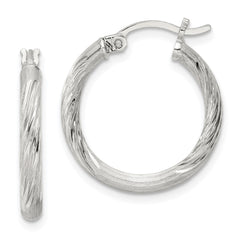 QE3557SP Sterling Silver 2.5mm Polished/Satin D/C Hoop Earrings