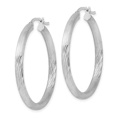QE3558 Sterling Silver Rhodium-plated 3mm Polished/Satin Diamond-cut Hoop Earrings