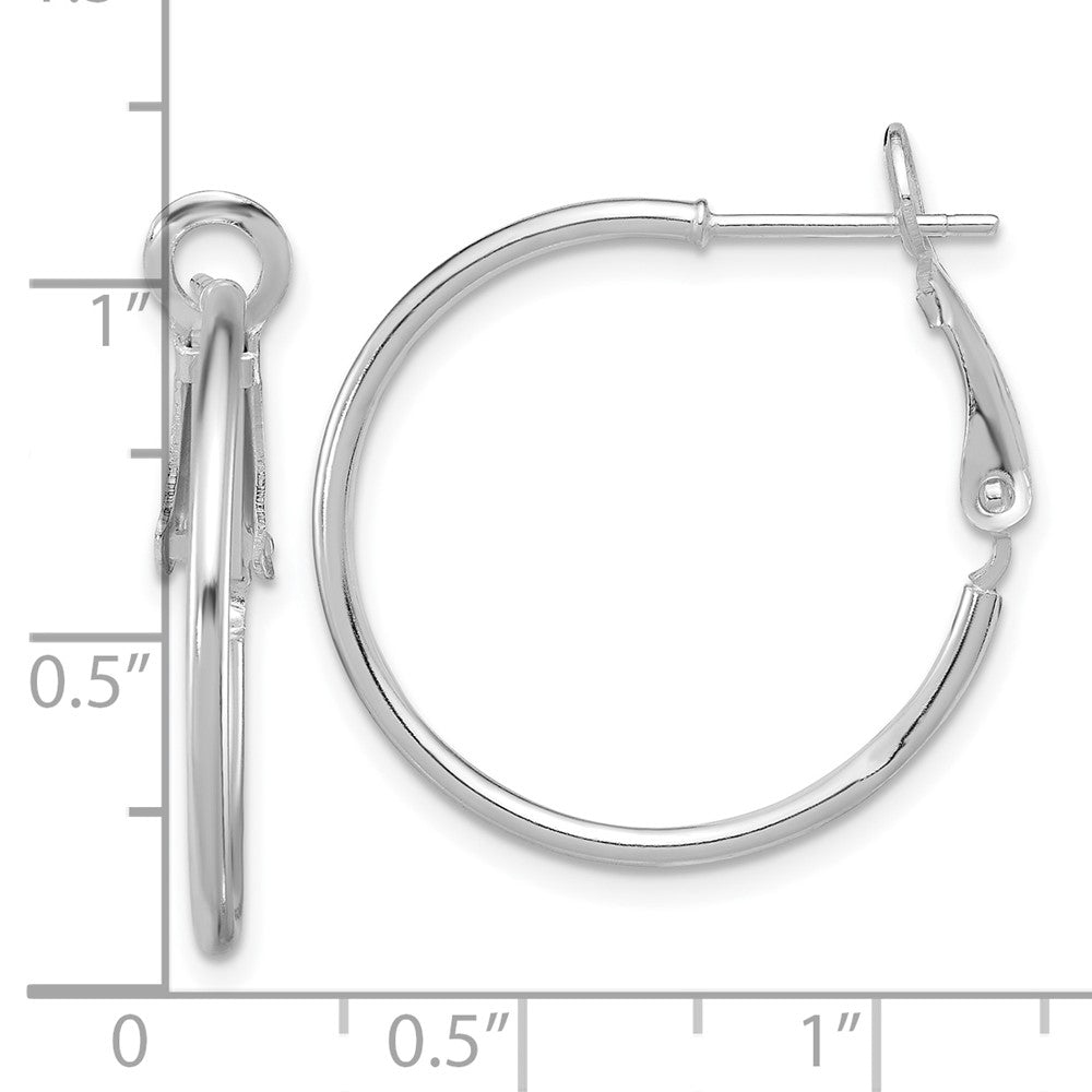 QE356 Sterling Silver Rhodium-plated 1.5mm Omega Back Round Hoop Earrings