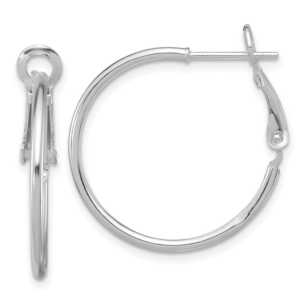 QE356 Sterling Silver Rhodium-plated 1.5mm Omega Back Round Hoop Earrings