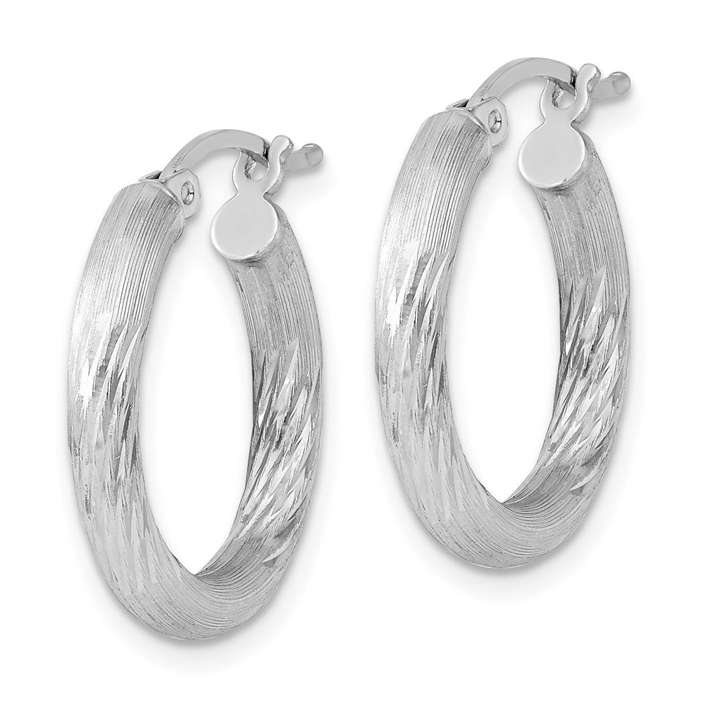 QE3561 Sterling Silver Rhodium-plated 3mm Polished/Satin Diamond-cut Hoop Earrings