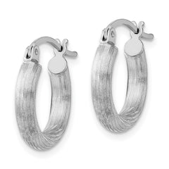 QE3562 Sterling Silver Rhodium-plated 3mm Polished/Satin Diamond-cut Hoop Earrings