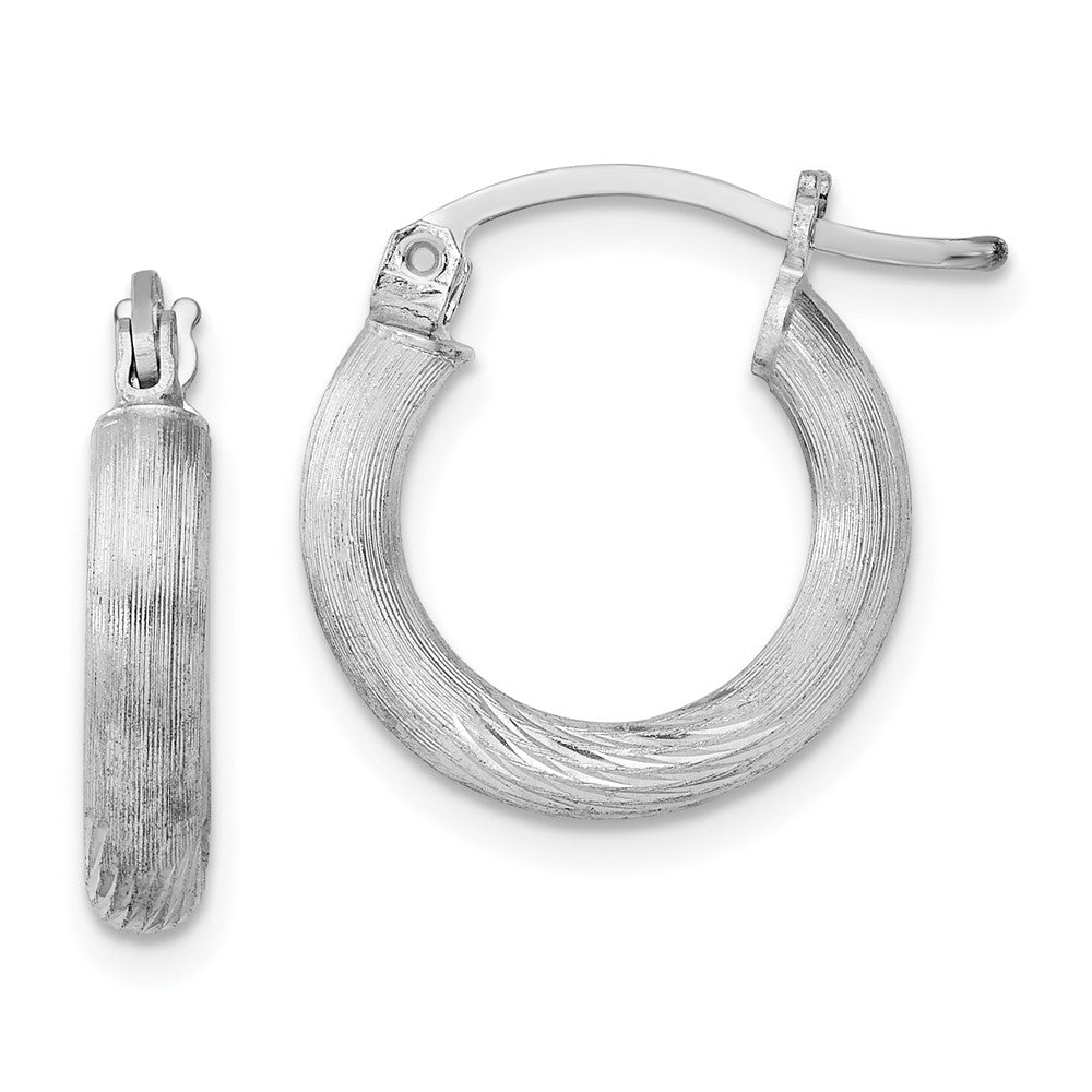 QE3562 Sterling Silver Rhodium-plated 3mm Polished/Satin Diamond-cut Hoop Earrings