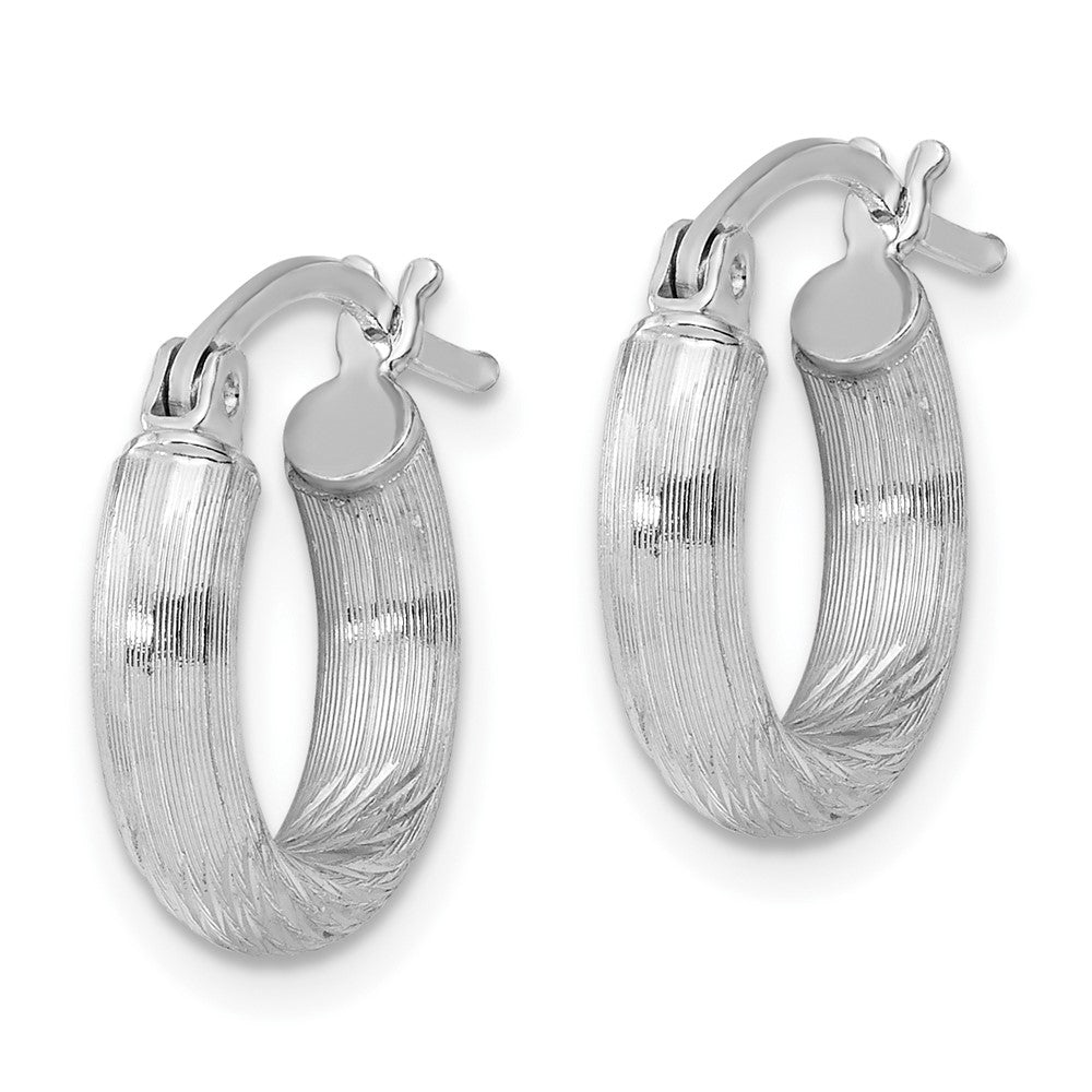 QE3563 Sterling Silver Rhodium-plated 3mm Polished/Satin Diamond-cut Hoop Earrings