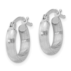 QE3563 Sterling Silver Rhodium-plated 3mm Polished/Satin Diamond-cut Hoop Earrings