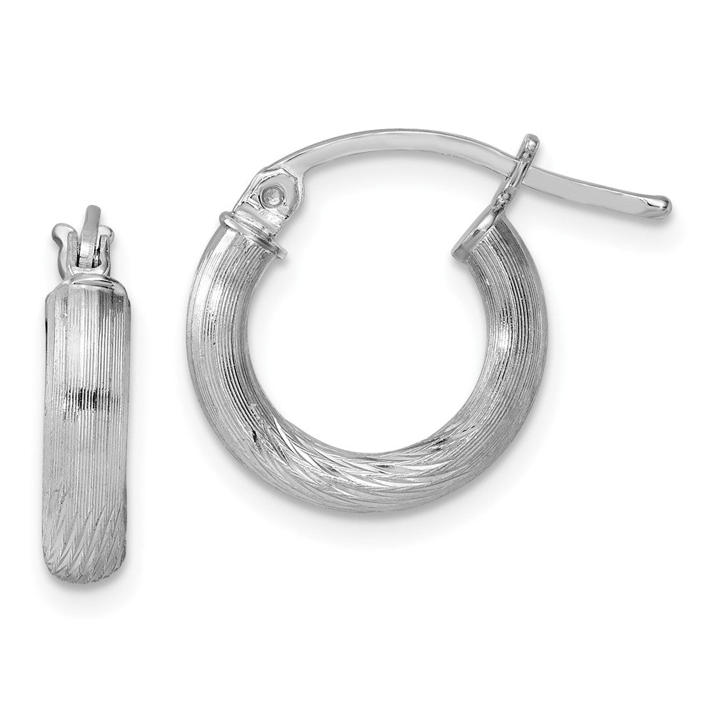 QE3563 Sterling Silver Rhodium-plated 3mm Polished/Satin Diamond-cut Hoop Earrings