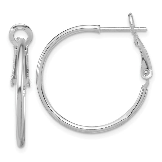 QE356 Sterling Silver Rhodium-plated 1.5mm Omega Back Round Hoop Earrings