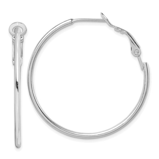 QE357 Sterling Silver Rhodium-plated 1.8mm Omega Back Round Hoop Earrings