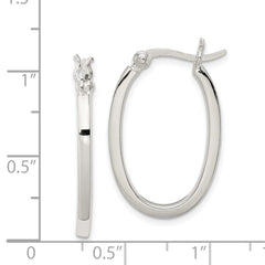 QE3683 Sterling Silver 2.00mm Square Tube Oval Hoop Earrings