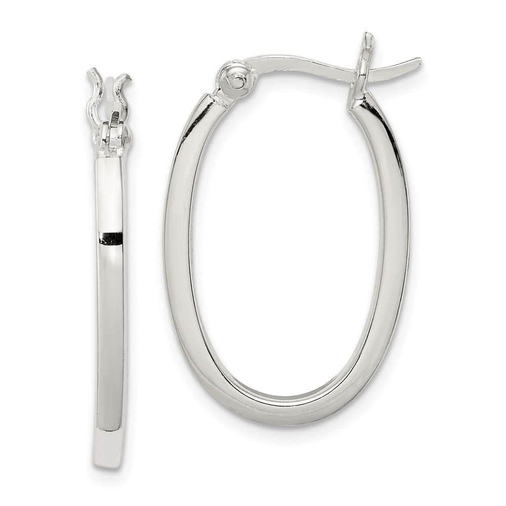 QE3683 Sterling Silver 2.00mm Square Tube Oval Hoop Earrings