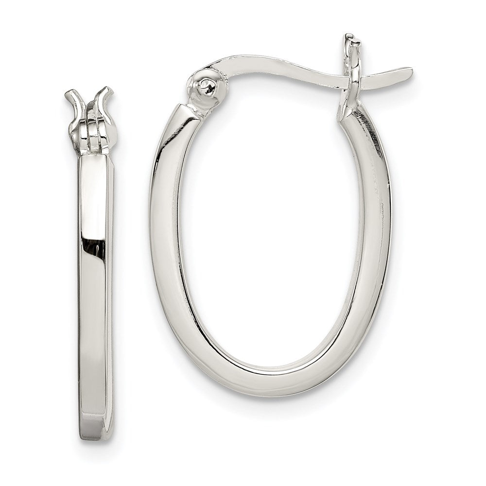 QE3684 Sterling Silver 2.00mm Square Tube Oval Hoop Earrings