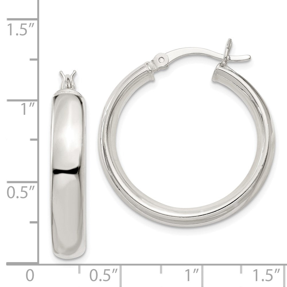 QE3686 Sterling Silver 5x25mm Hoop Earrings