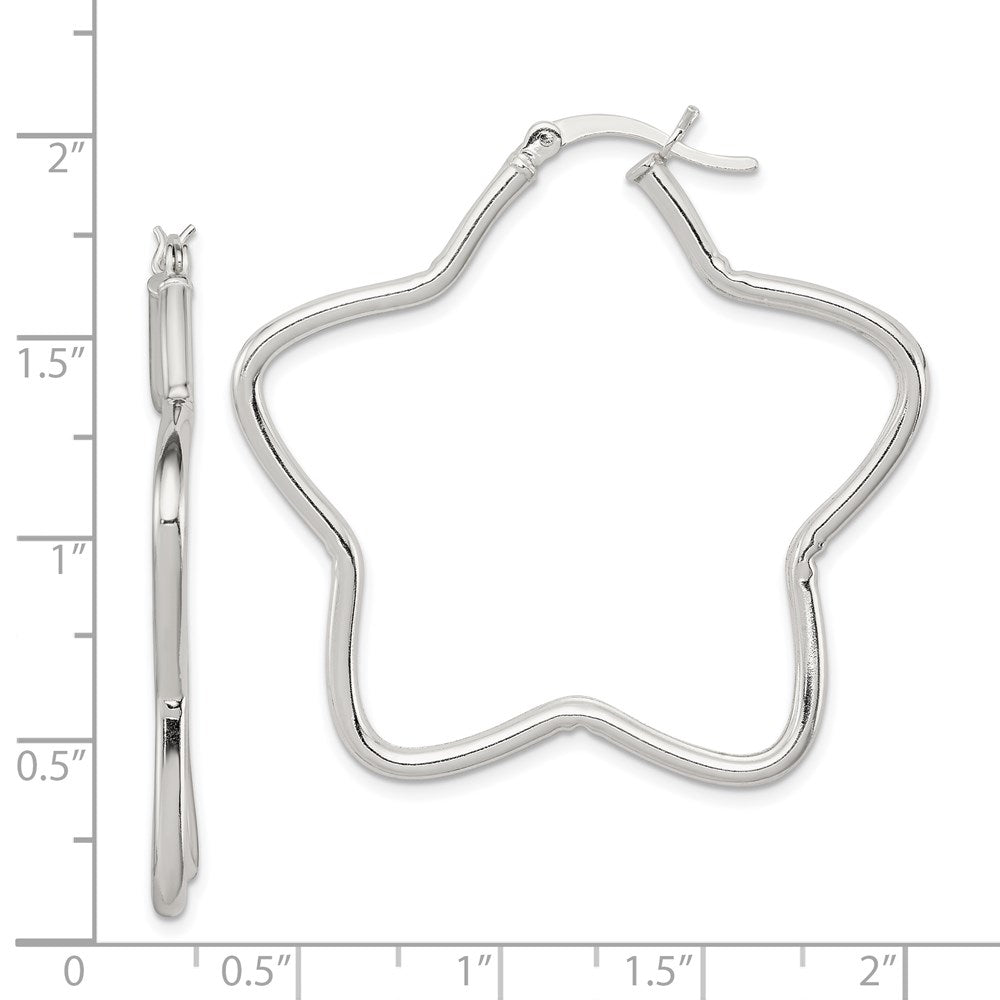QE3723 Sterling Silver Rhodium-Plated 2mm Star Hoop Earrings