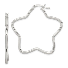 QE3723 Sterling Silver Rhodium-Plated 2mm Star Hoop Earrings