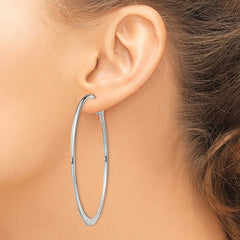 QE3747 Sterling Silver Polish & Tapered 1.5mm Omega Back Round Hoop Earrings