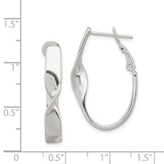 QE3751 Sterling Silver Rhodium-plated Twisted Oval Omega Back Hoop Earrings