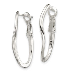 QE3752 Sterling Silver Polished Wavy Omega Back Oval Hoop Earrings
