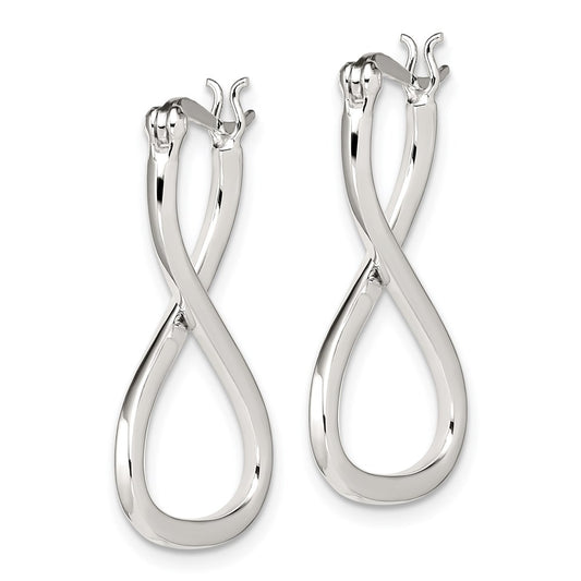 QE3762 Sterling Silver Polished & Twisted Oval Hoop Earrings