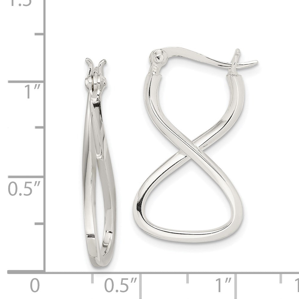 QE3762 Sterling Silver Polished & Twisted Oval Hoop Earrings