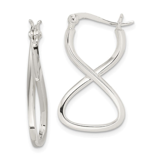 QE3762 Sterling Silver Polished & Twisted Oval Hoop Earrings
