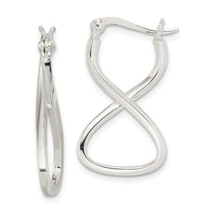 QE3762 Sterling Silver Polished & Twisted Oval Hoop Earrings